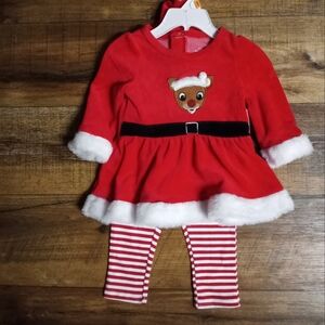 Girls Sz 12 mths Rudolph 3 pc with Santa Hat